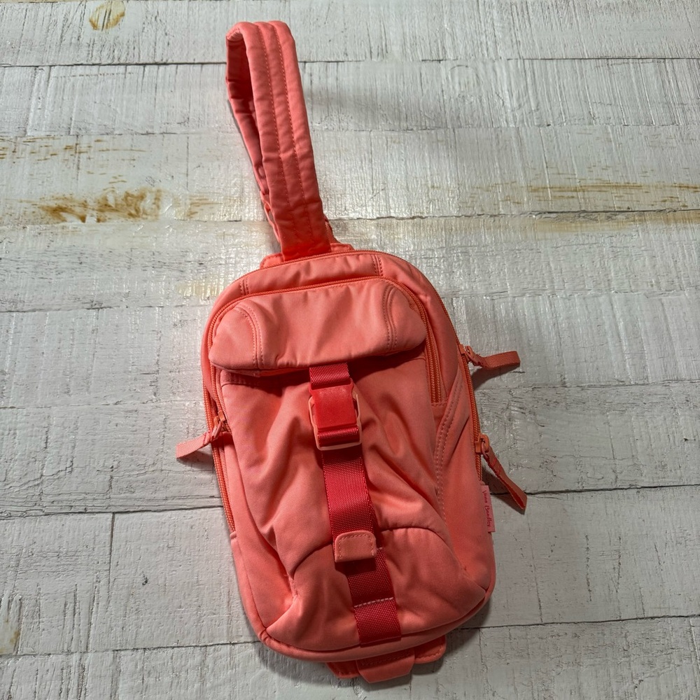 Vera‎ Bradley Utility Sling Backpack in Desert Flower Pink Recycled Cotton